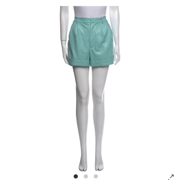 Alice + Olivia Mint Faux Leather High-Waist Mini Cuffed  Shorts - Picture 5 of 15